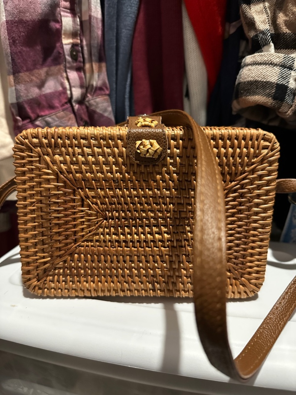 Rattan Woven Straw Crossbody Bag in Natural Brown